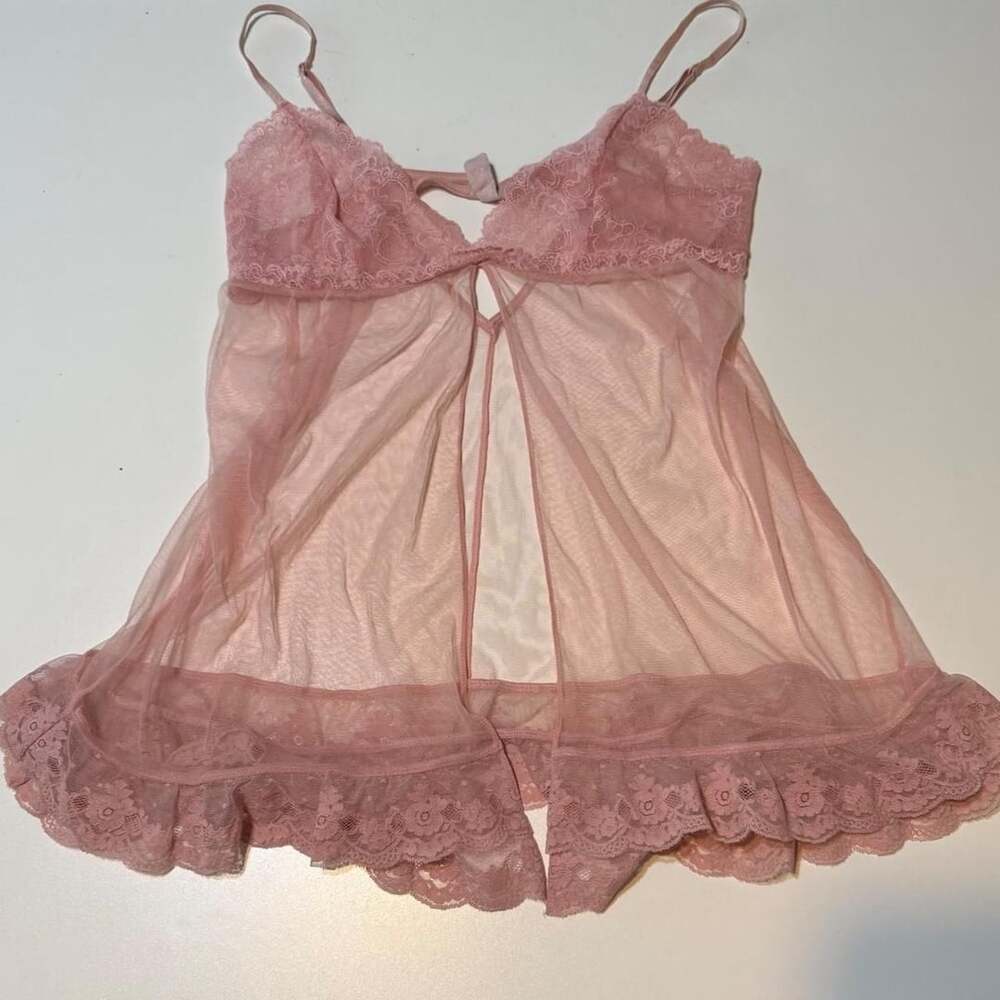 Victoria's Secret Vintage 2003 Pink Lace Mesh Babydoll Chemise